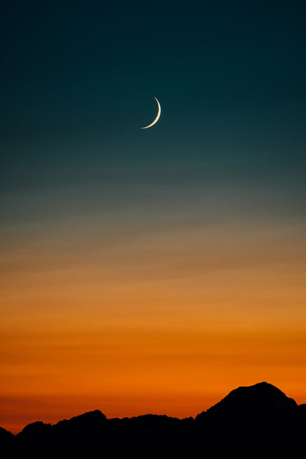 Crescent Moon, Mountain Sunset